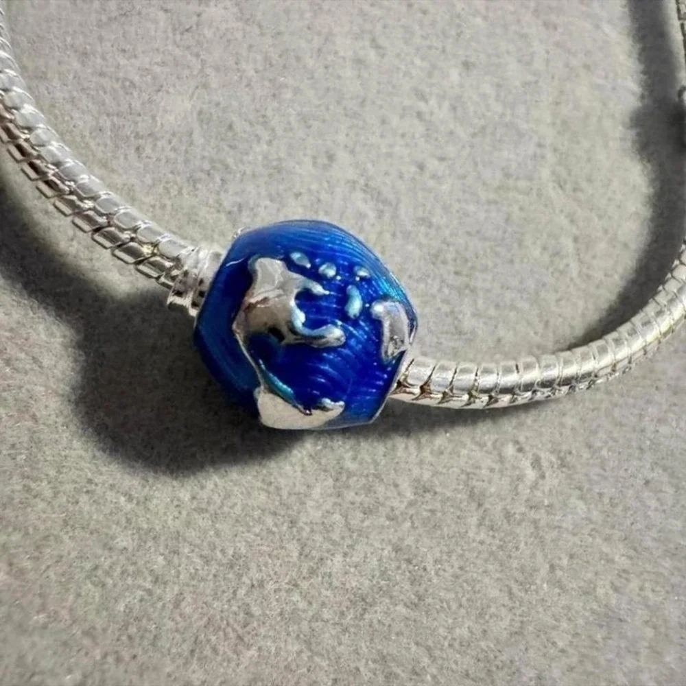 Travel Blue Earth World Globe Bead Charm fits PANDORA